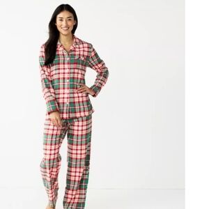 Jammies For Your Families Plaid Pajama Set Womens Small LONG Red and Green